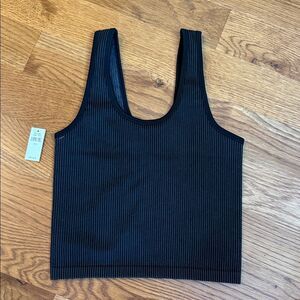 OFFLINE Aerie Ribbed Crop Tank Black Scoop Neck Athletic Top Size S NWT